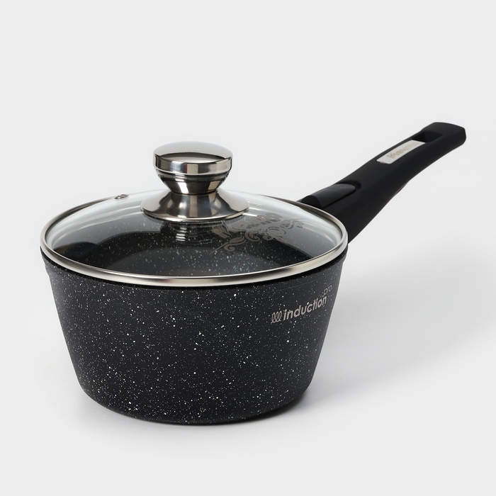 Ковш &laquo;Гранит black&raquo; Induction Pro, 1,7л, стеклянная крышка, съёмная ручка, цвет чёрный