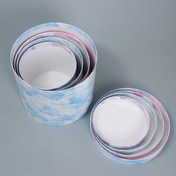 Набор шляпных коробок для цветов 4 в 1, упаковка подарочная, &laquo;Облака&raquo;, 14 х 13 см - 20 х 17.5 см