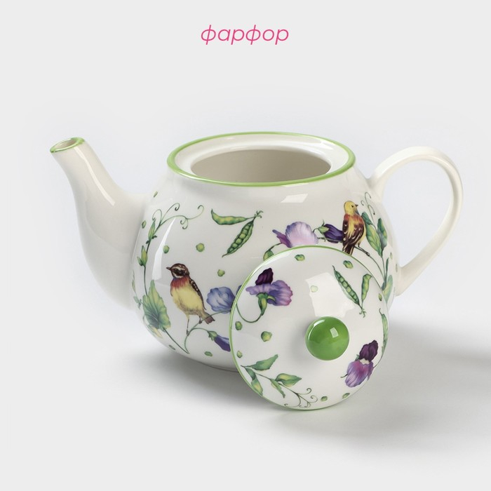 Чайник фарфоровый заварочный Доляна &laquo;Зелёный сад&raquo;, 900 мл