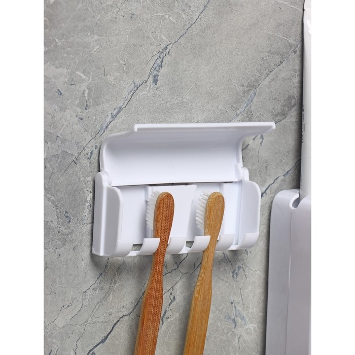 Держатель для зубных щёток и выдавливатель для зубной пасты Доляна, 15,5&times;6&times;6 см (для пасты), 11,5&times;5,5&times;3,5 см (для щёток), цвет МИКС