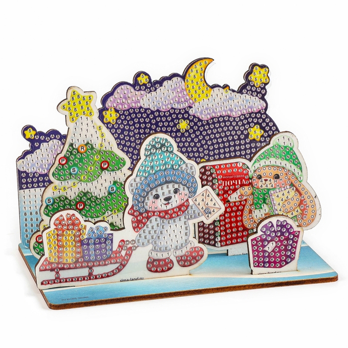 Алмазная мозаика на новый год для детей на фигурке, композиция &laquo;Новогодняя почта&raquo;, 10 х 10 см, новогодний набор для творчества