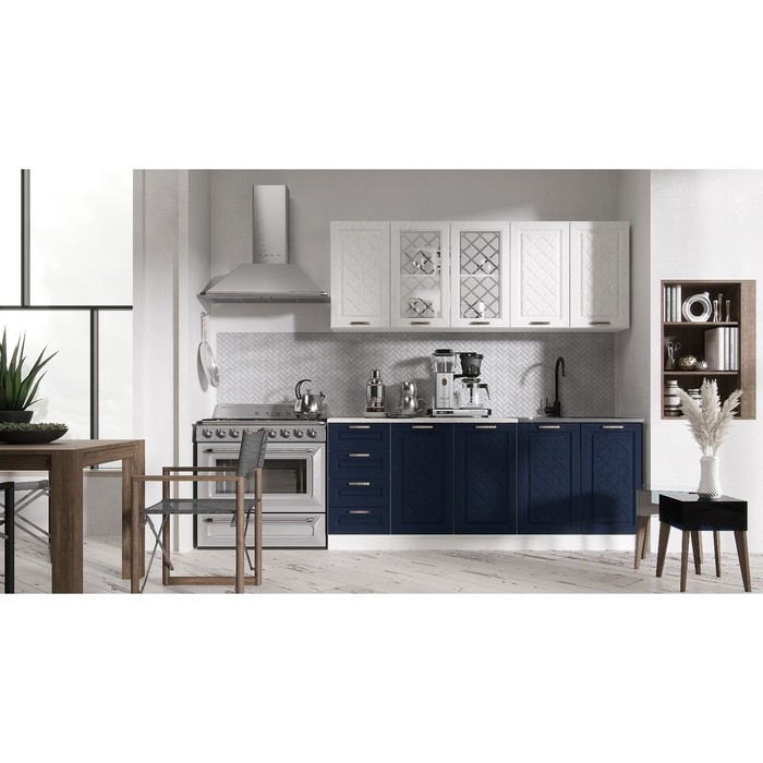 Кухня Агава, 2000х600, Акация белая/Сапфир