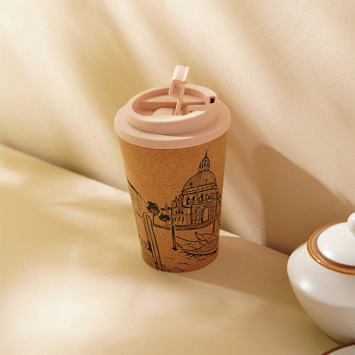 Стакан для кофе с крышкой SL Home &laquo;Венеция&raquo;, пробковый, 350 мл, 9,5&times;9,5&times;14,5 см, цвет бежевый