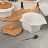 Набор мисок керамических для снэков на деревянной подставке &laquo;Эстет&raquo;, 5 мисок d=10 см, соусник d=8 см, 5 шпажек, цвет белый