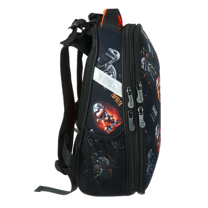 Рюкзак каркасный школьный 38 х 30 х 16 см, эргономичная спинка, Stavia "Динозавр 1", чёрный