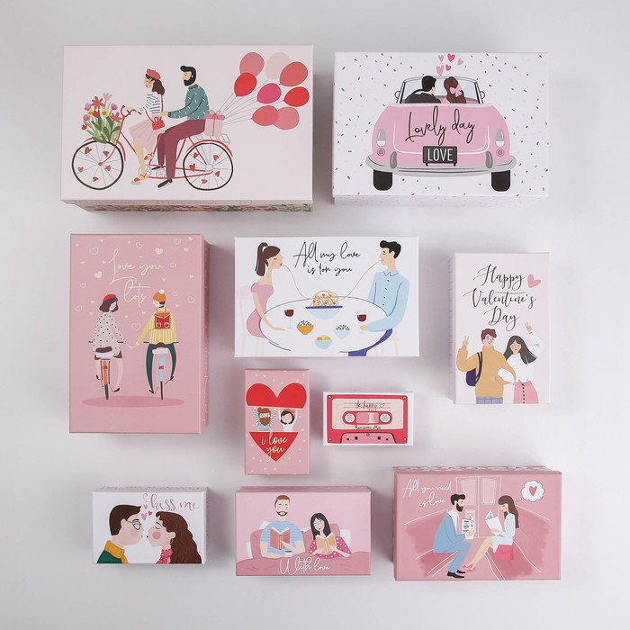 Набор коробок 10 в 1, упаковка подарочная, &laquo;LOVE&raquo;, 12 х 7 х 4 - 32.5 х 20 х 12.5 см