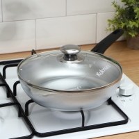 Сковорода алюминиевая, d=24 см, стеклянная крышка, съёмная ручка, цвет серый Сковорода алюминиевая, d=24 см, стеклянная крышка, съёмная ручка, цвет серый