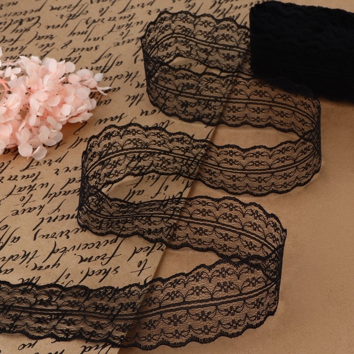 Кружево капроновое, 45 мм &times; 10 &plusmn; 1 м, цвет чёрный