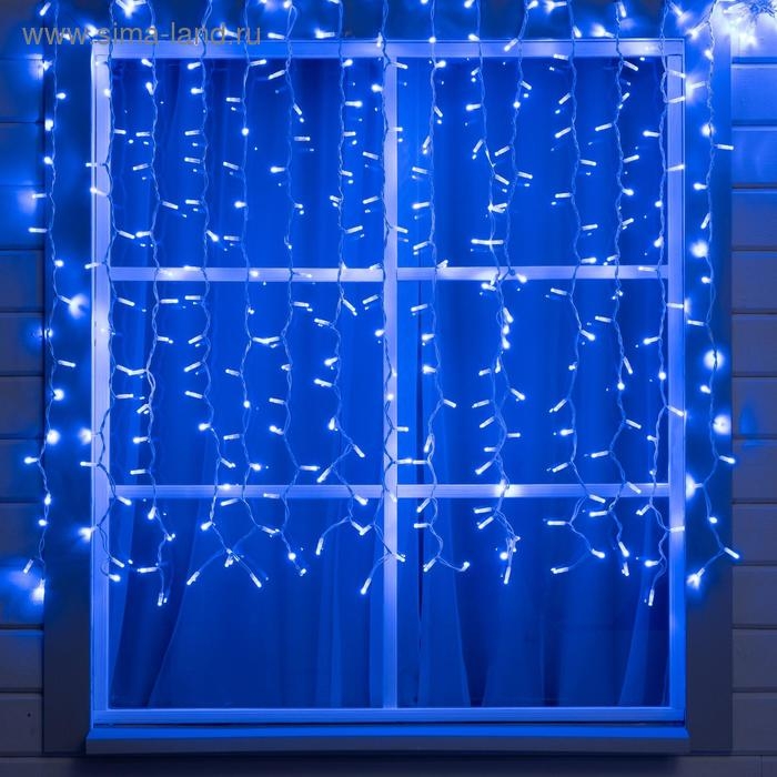 Гирлянда &laquo;Занавес&raquo; 2 &times; 1.5 м, IP65, УМС, белая нить каучук, 300 LED, свечение синее, 220 В