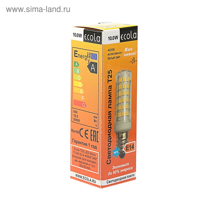 Лампа светодиодная Ecola, E14, T25, 10 Вт, 4000 K, 340&deg;, для холодильников и швейных машин