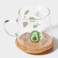 Кружка стеклянная с деревянной крышкой «Авокадо», 350 мл, рисунок МИКС Кружка стеклянная с деревянной крышкой «Авокадо», 350 мл, рисунок МИКС