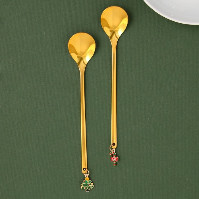 Новый год. Подарочный набор ложек с подвесами &laquo;Роскошного нового года&raquo;, 2 шт., 14.8 х 2.7 см