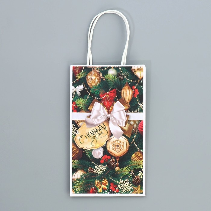 Пакет подарочный новогодний крафтовый &laquo;Игрушки&raquo;, 12 х 21 х 9 см, Новый год