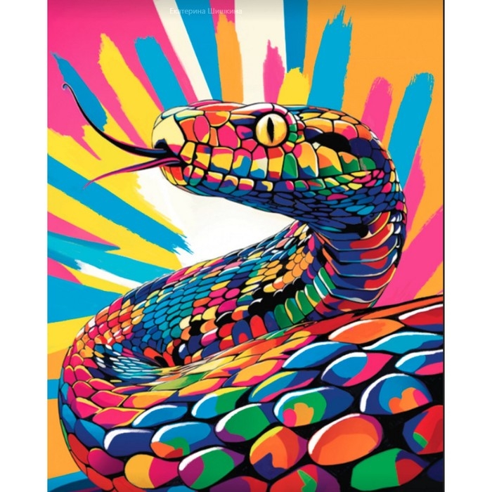 Картина по номерам на новый год на холсте с подрамником «Яркая змея», 40 х 50 см, символ года 2025 Картина по номерам на новый год на холсте с подрамником «Яркая змея», 40 х 50 см, символ года 2025