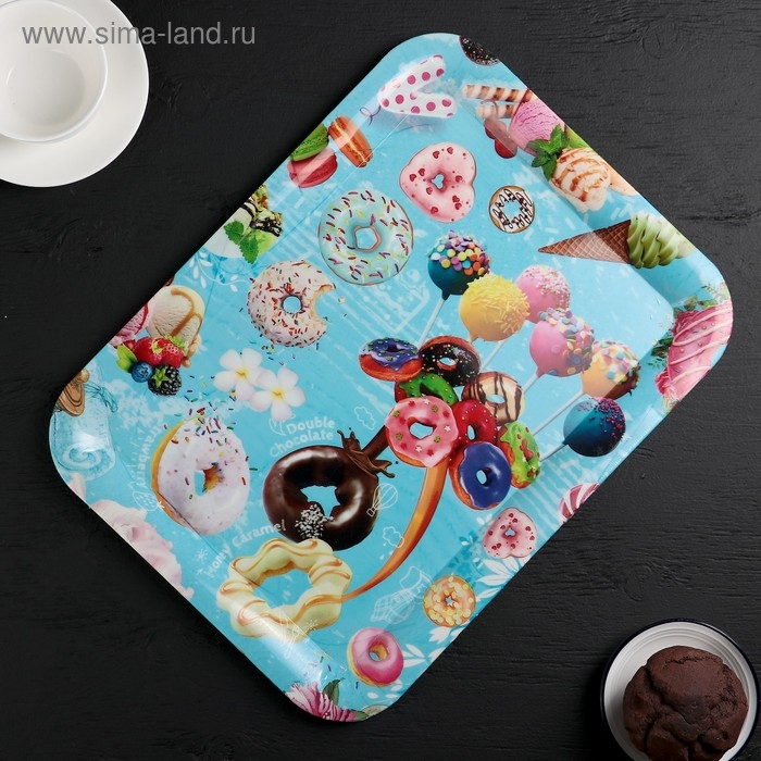 Поднос пластиковый прямоугольный Доляна &laquo;Кокетство&raquo;, 37,5&times;28 см, рисунок МИКС