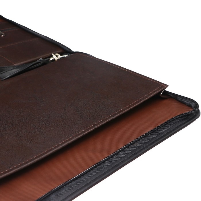 Папка деловая, искусственная кожа, для бумаг, 370 х 275 х 30 мм, с металлическим прижимом, ручка-петля Папка деловая, искусственная кожа, для бумаг, 370 х 275 х 30 мм, с металлическим прижимом, ручка-петля "Люкс" коричневая 6Д041