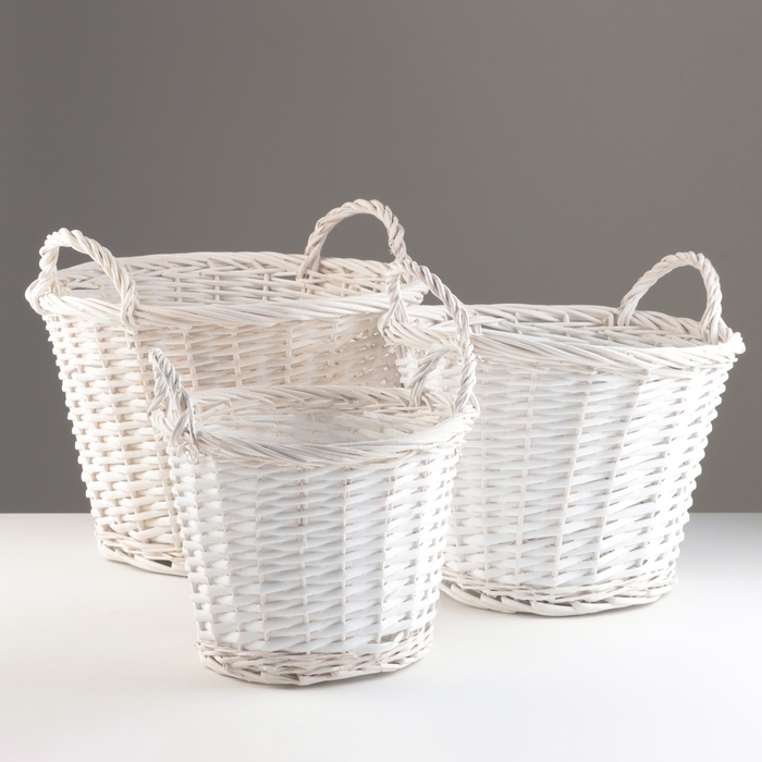 Набор корзин из 3 шт, D39xH26 см, D33xH23 см, D27xH20 см, белый, ива