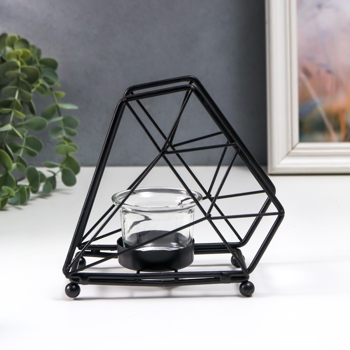 Подсвечник металл, стекло на 1 свечу Подсвечник металл, стекло на 1 свечу "Лофт. Трапеция" чёрный 13х8х15 см