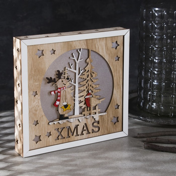 Светодиодная фигура «Олень и снегирь» 22 × 22 × 4 см, дерево, батарейки АААх2 (не в комплекте), свечение тёплое белое Светодиодная фигура «Олень и снегирь» 22 × 22 × 4 см, дерево, батарейки АААх2 (не в комплекте), свечение тёплое белое