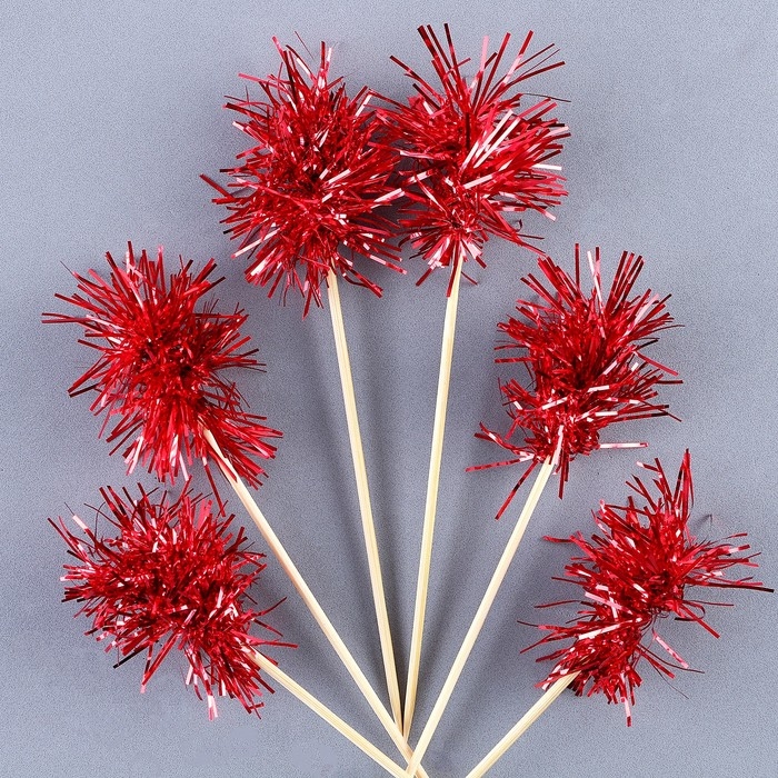 Шпажка для канапе «Пушистик», в наборе 6 штук, цвет красный Шпажка для канапе «Пушистик», в наборе 6 штук, цвет красный