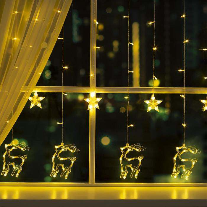 Гирлянда &laquo;Бахрома&raquo; 2.4 &times; 0.9 м с насадками &laquo;Олень&raquo;, IP20, прозрачная нить, 138 LED, свечение тёплое белое, 8 режимов, 220 В