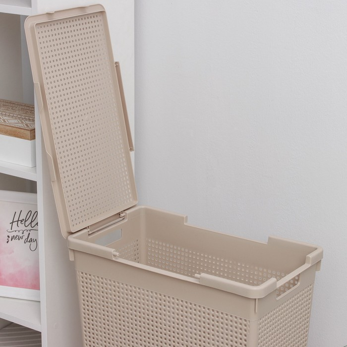 Корзина бельевая с крышкой «Лофт», 50 л, цвет латте Корзина бельевая с крышкой «Лофт», 50 л, цвет латте