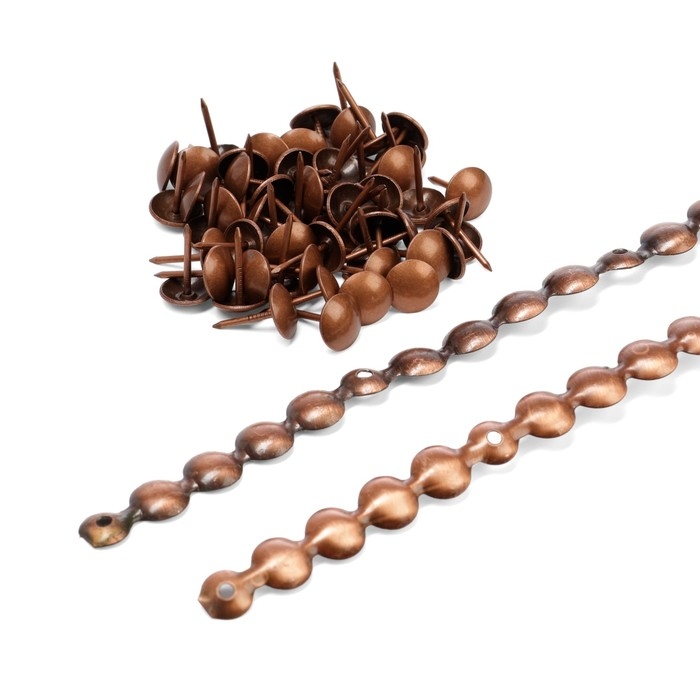 Лента декоративных гвоздей ТУНДРА, длина 1 м, 11х16 мм, медь, 10 шт Лента декоративных гвоздей ТУНДРА, длина 1 м, 11х16 мм, медь, 10 шт