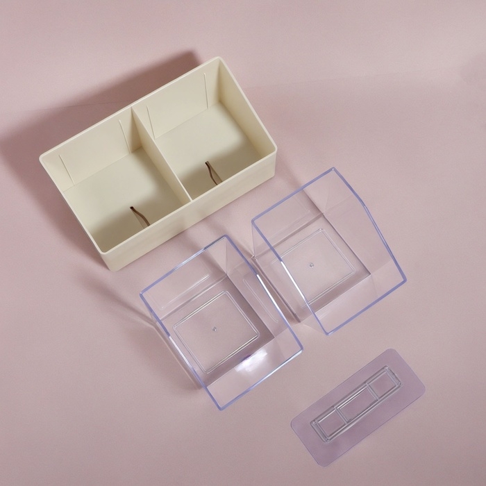 Органайзер для хранения, подвесной, 2 секции, 22,5 × 13,5 × 12 см, цвет молочный/прозрачный Органайзер для хранения, подвесной, 2 секции, 22,5 × 13,5 × 12 см, цвет молочный/прозрачный