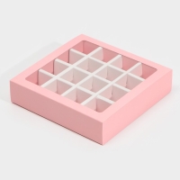 Коробка для конфет, кондитерская упаковка, 16 ячеек, &laquo;Розовая&raquo; 17.7 х 17.7 х 3.8 см