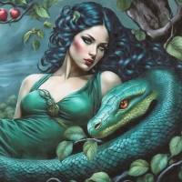 Новогодняя декупажная карта "Женщина со змеей", плотность 45 г/м2, формат А4 Новогодняя декупажная карта "Женщина со змеей", плотность 45 г/м2, формат А4