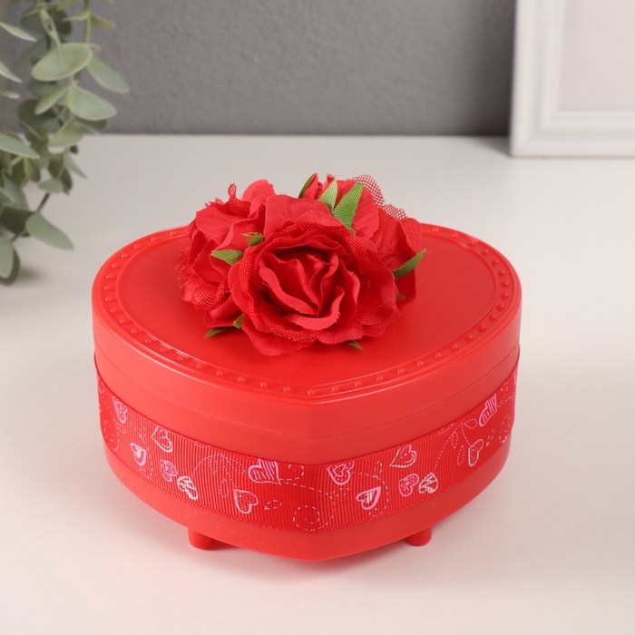 Шкатулка музыкальная механическая Шкатулка музыкальная механическая "Нежные розы" красная 12х13,5х10,5 см