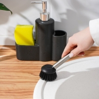 Дозатор для моющего средства с подставкой для губки и щётки &laquo;Минимал&raquo;, 350 мл, цвет тёмно-коричневый