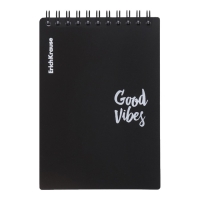 Блокнот на спирали A6 80 листов, клетка, ErichKrause "Words" пластиковая обложка шелкография, блок офсет белизна 100%, черный Блокнот на спирали A6 80 листов, клетка, ErichKrause "Words" пластиковая обложка шелкография, блок офсет белизна 100%, черный