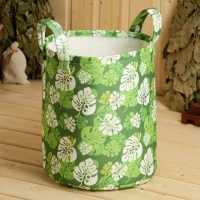 Органайзер для хранения с верхними ручками, принт зеленые листья, 28х28х25 см, войлок Органайзер для хранения с верхними ручками, принт зеленые листья, 28х28х25 см, войлок