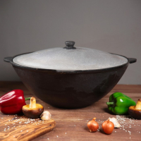 Казан чугунный, 12 л, плоское дно, алюминиевая крышка Казан чугунный, 12 л, плоское дно, алюминиевая крышка