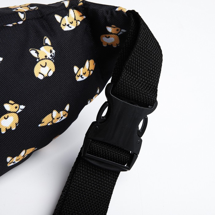 Сумка поясная «Корги», 32х8х15 см, отдел на молнии, наружный карман, цвет чёрный Сумка поясная «Корги», 32х8х15 см, отдел на молнии, наружный карман, цвет чёрный