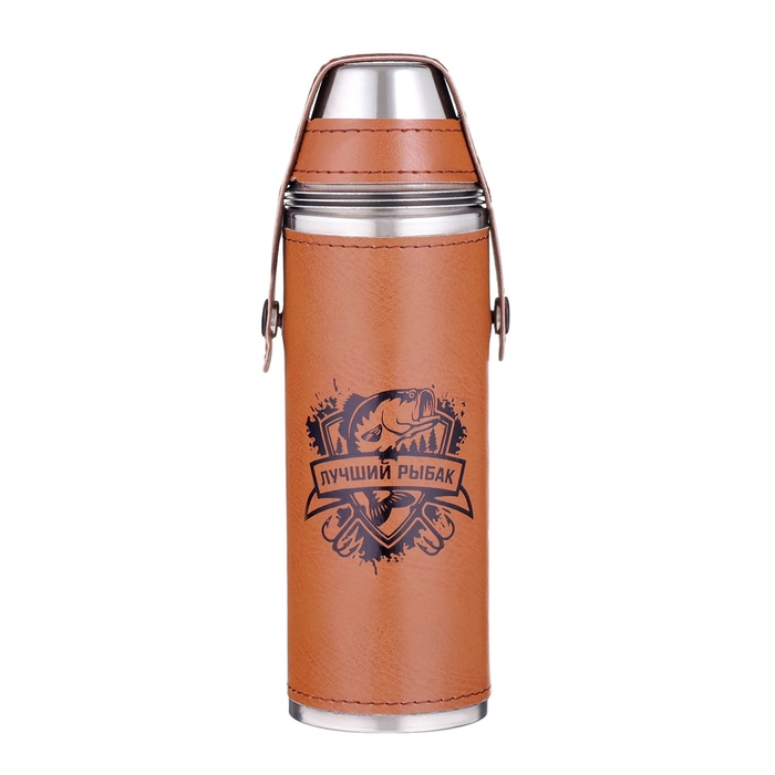 Фляжка для алкоголя и воды, 300 мл, Фляжка для алкоголя и воды, 300 мл, "Лучший рыбак", нержавеющая сталь, 3 стопки по 30 мл