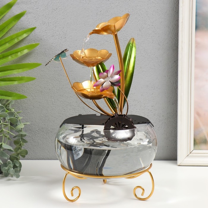 Фонтан настольный от сети Фонтан настольный от сети "Стрекоза в цветах" 21х21х34 см