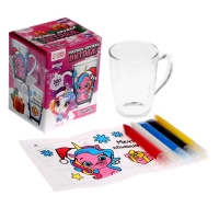 Кружка под раскраску витражными красками на новый год &laquo;Единорожка в шапочке&raquo;, новогодний набор для творчества