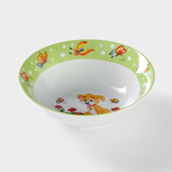 Набор детской посуды из керамики Доляна &laquo;Щенок&raquo;, 3 предмета: кружка 230 мл, миска 400 мл, тарелка d=18 см