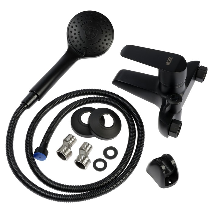 Смеситель для ванны ZEIN Z3855, однорычажный, душевой набор, лейка 5 режимов, черный Смеситель для ванны ZEIN Z3855, однорычажный, душевой набор, лейка 5 режимов, черный