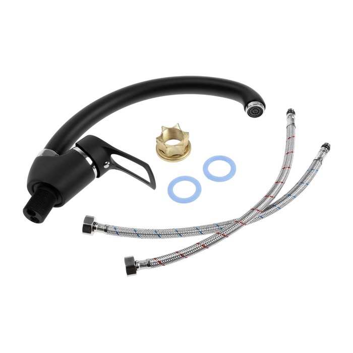 Смеситель для кухни Смеситель для кухни "АМУР" BY 3010-01 В L5014, однорычажный, гайка, картридж 40 мм, черный