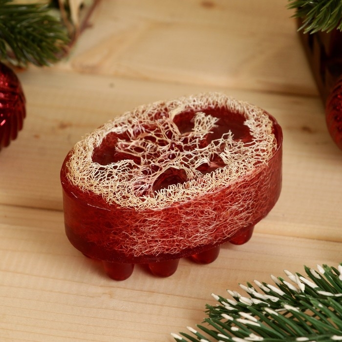 Новый год. Массажное мыло с люффой Новый год. Массажное мыло с люффой "Брусника - Корица" 100 г