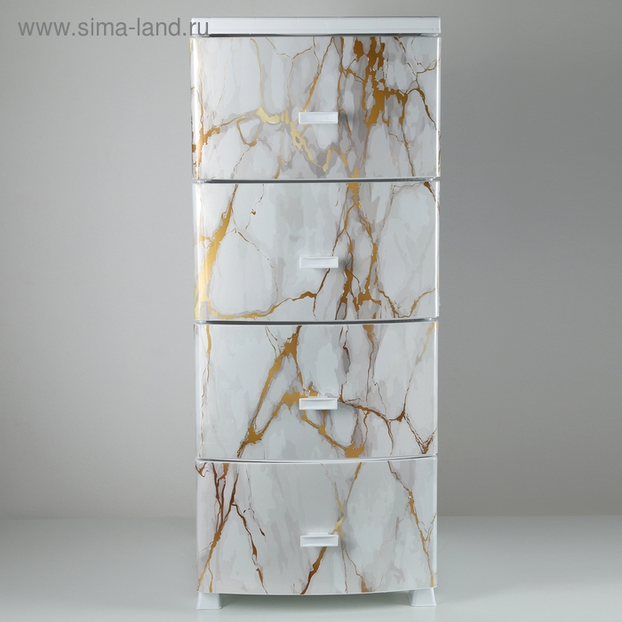 Комод 4-х секционный &laquo;Декор. Белый мрамор&raquo;, белый