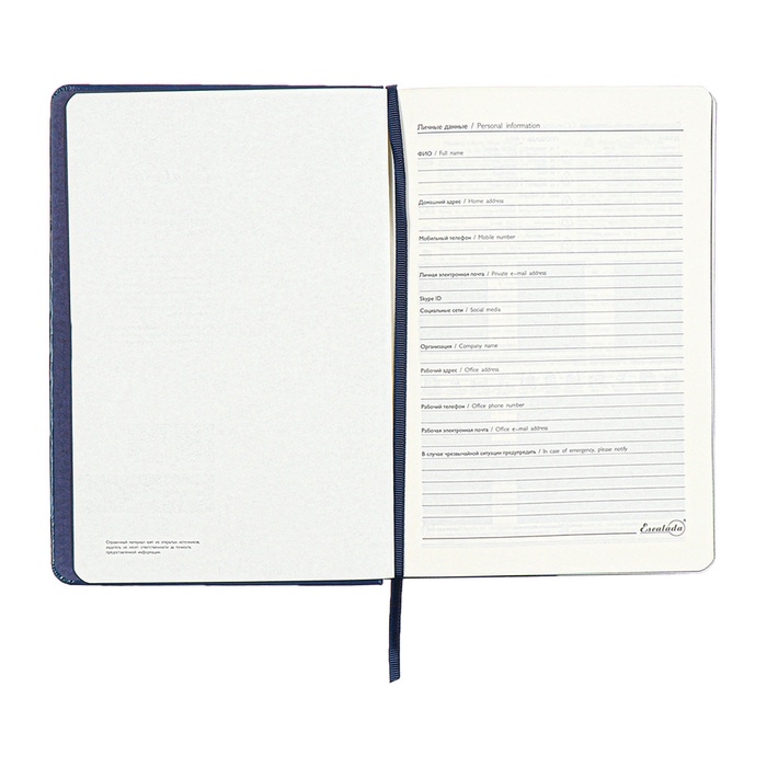 Ежедневник недатированный А5, 160 листов ESCALADA, твердая обложка из искусственной кожи, перфорация, блинтовое тиснение, ляссе, кремовый блок 70г/м2, синий