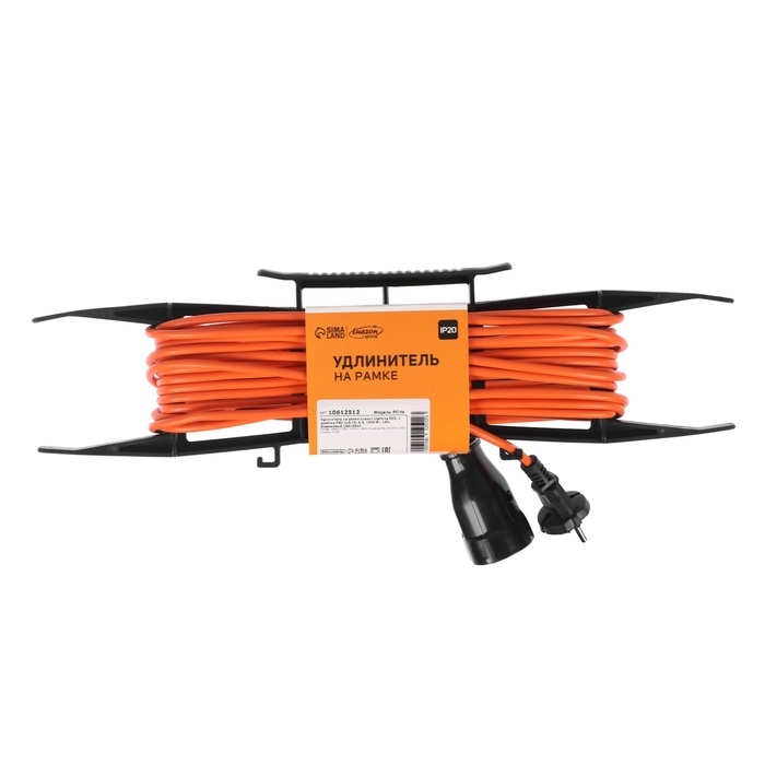 Удлинитель на рамке Luazon Lighting ECO, 1 розетка,ПВС 2х0.75, 6 А, 1300 Вт, IP 20, 10м, Оранжевый