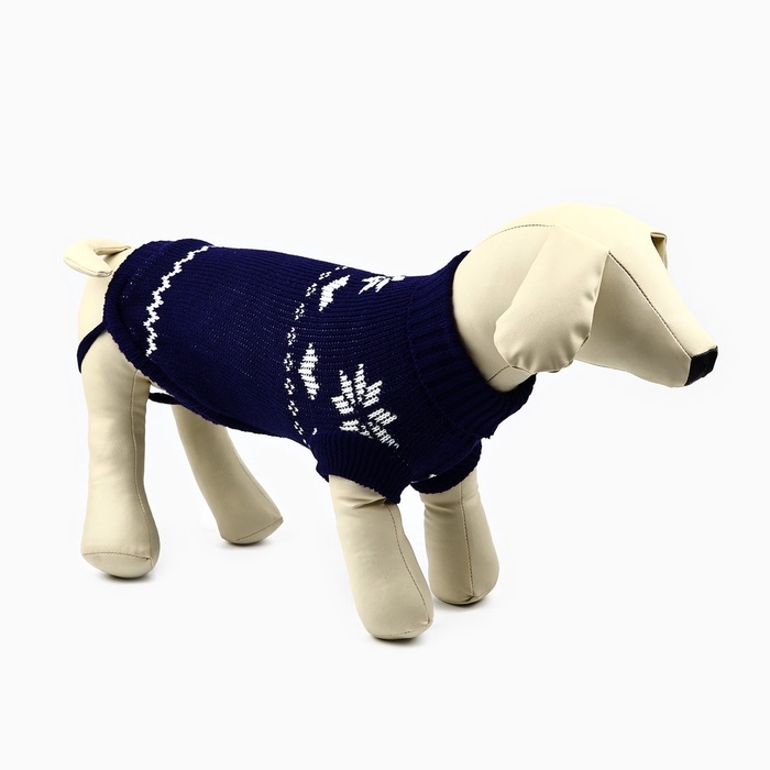 Одежда для собак. Свитер вязаный с орнаментом &laquo;Новогодний&raquo;, синий, размер M