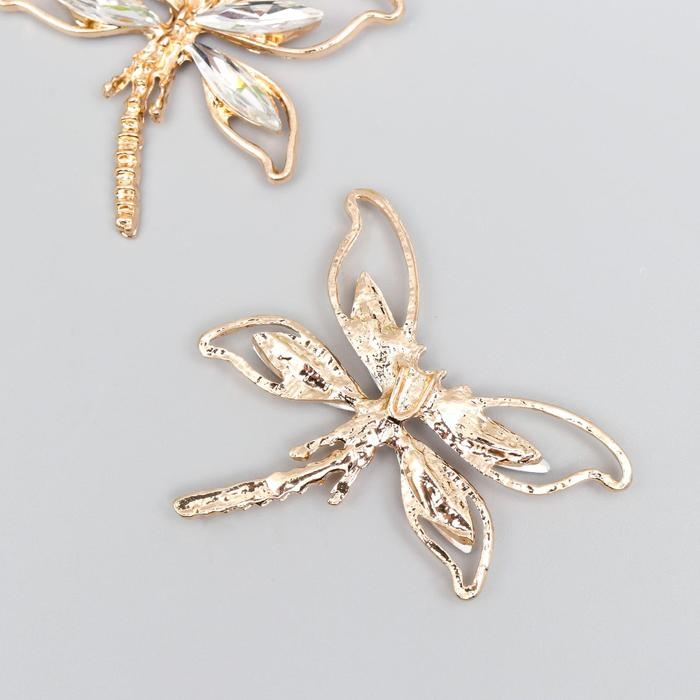 Декор для творчества металл Декор для творчества металл "Стрекоза" золото, стразы 4,3х3,8 см