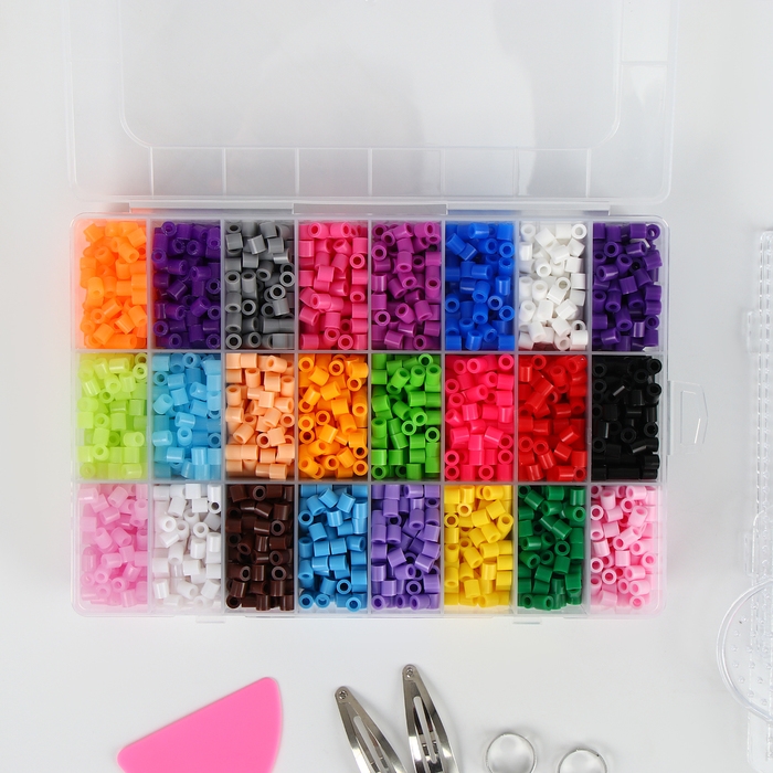 Термомозаика, 24 цвета, светятся в темноте, основа &mdash; 4 шт., пинцет &mdash; 2 шт., магнит &mdash; 5 шт., глазки