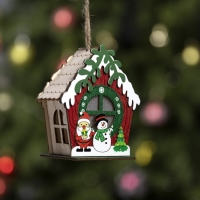 Ёлочная игрушка &laquo;Избушка со снеговиком&raquo;, от батареек, свечение тёплое белое
